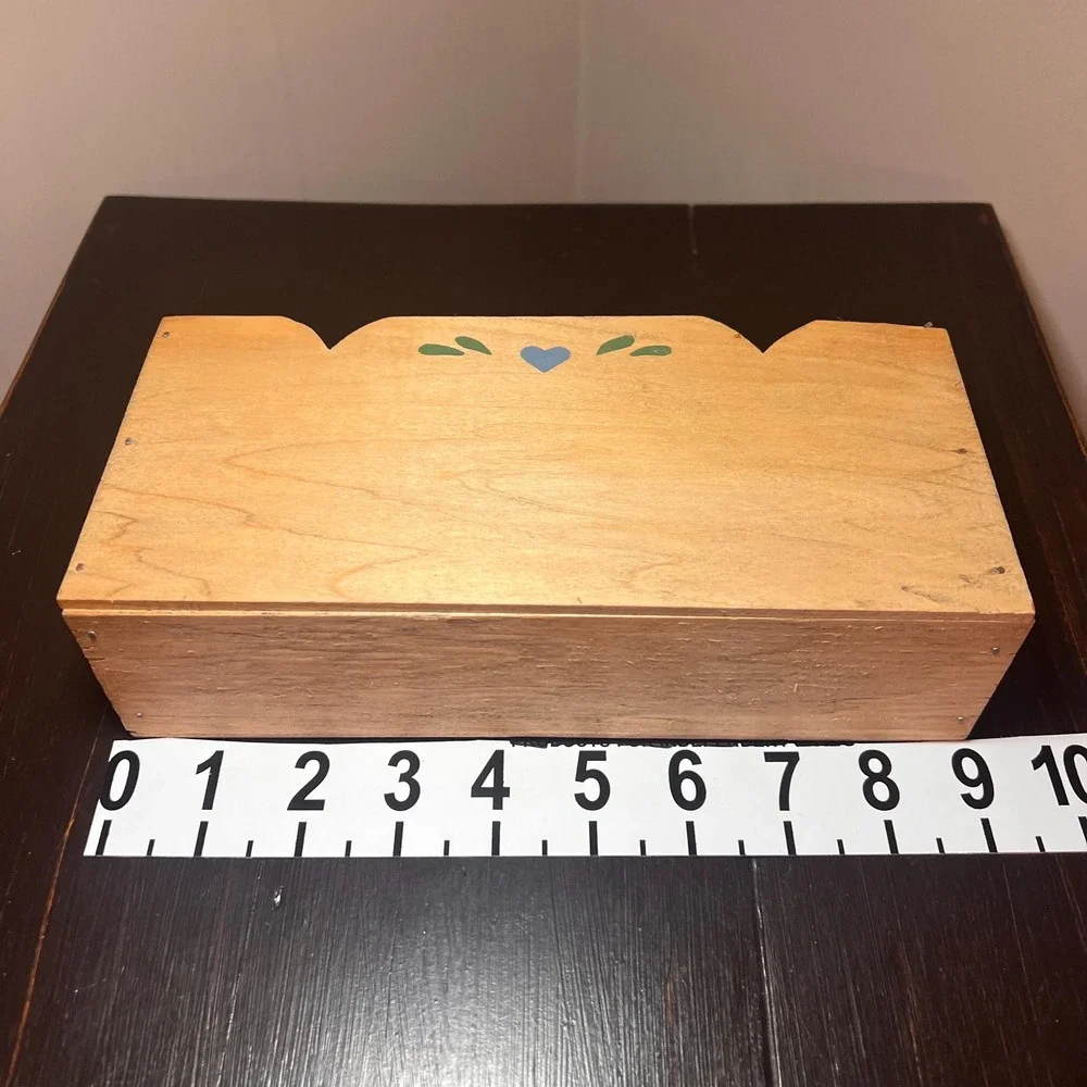Wooden Napkin Holder Rustic Farmhouse Mail Organizer Country Blue Heart Folk Art